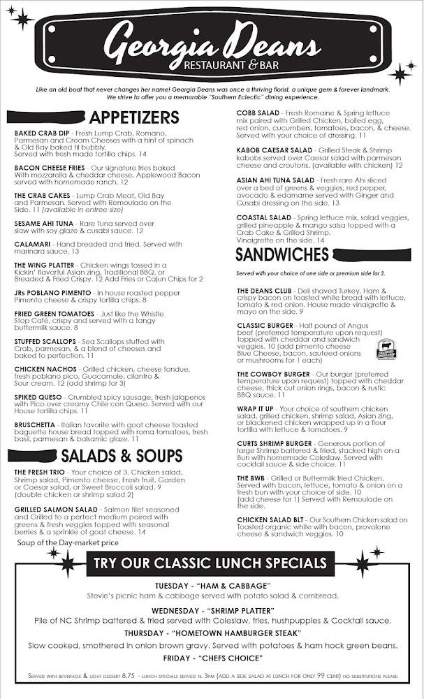 Georgia Deans restaurant & bar Menu image 1
